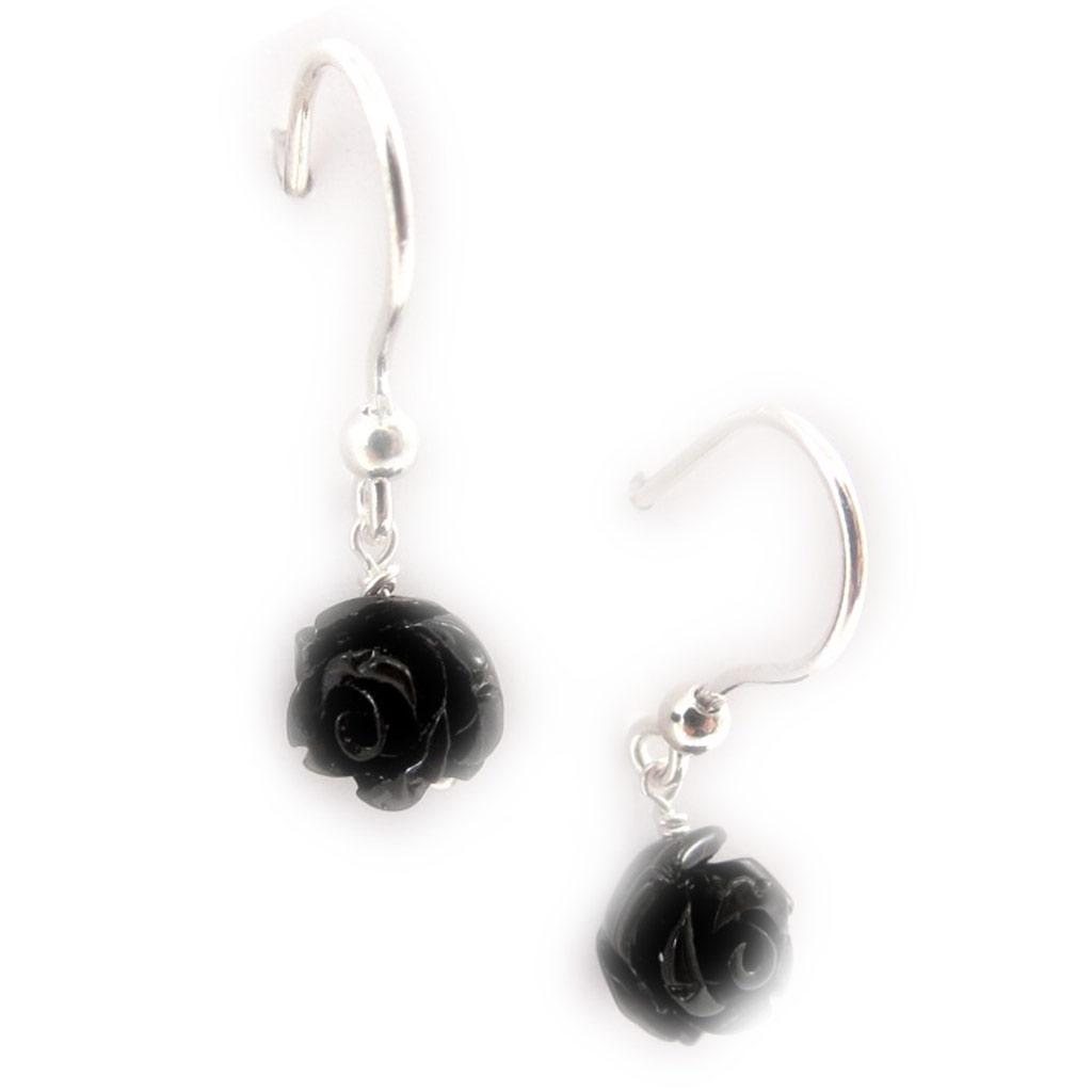 Les Trésors De Lily [J7178] - Cercei argint 'Rose Noire' negru