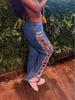 Distressed Sexy Hot Girl Street Trendsetter Slim Ripped Washed Denim Pants for Women