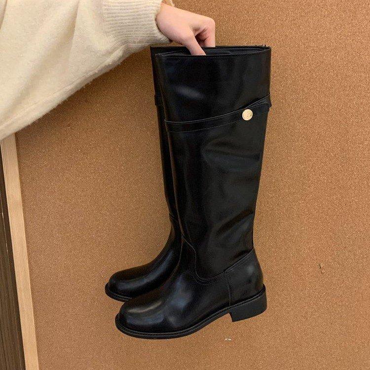 Small inner height increase wide tube knight boots women's autumn and winter new thick heel high tube knight boots but knee boots children