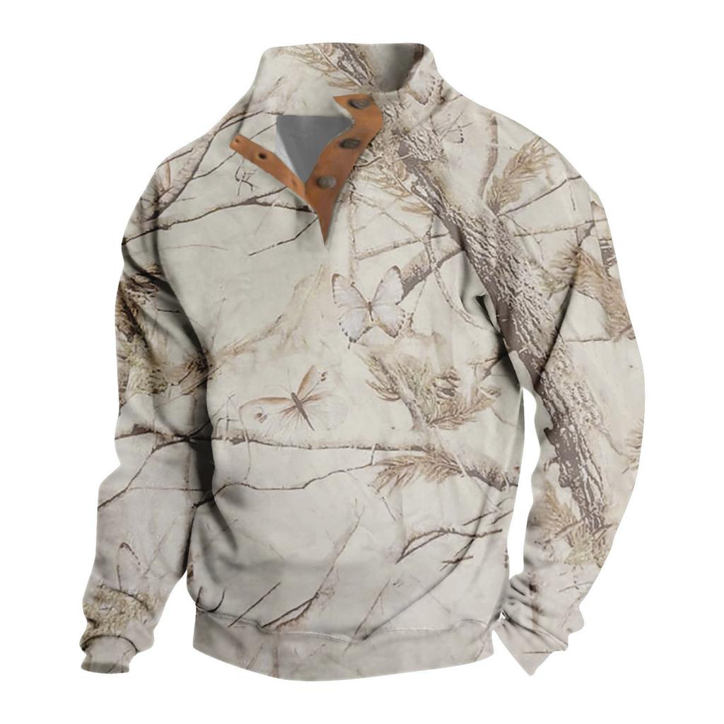 Herren Casual Fashion Weihnachtsdruck Kapuzenpullover Breiter Herren Loose Button Stand Collar Kapuzenpullover