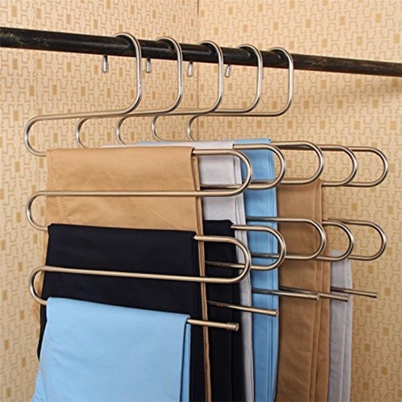 Multilayer Stainless Steel Magic Pants Hangers Space Savers Storage Rack for Hanging Jeans Scarf