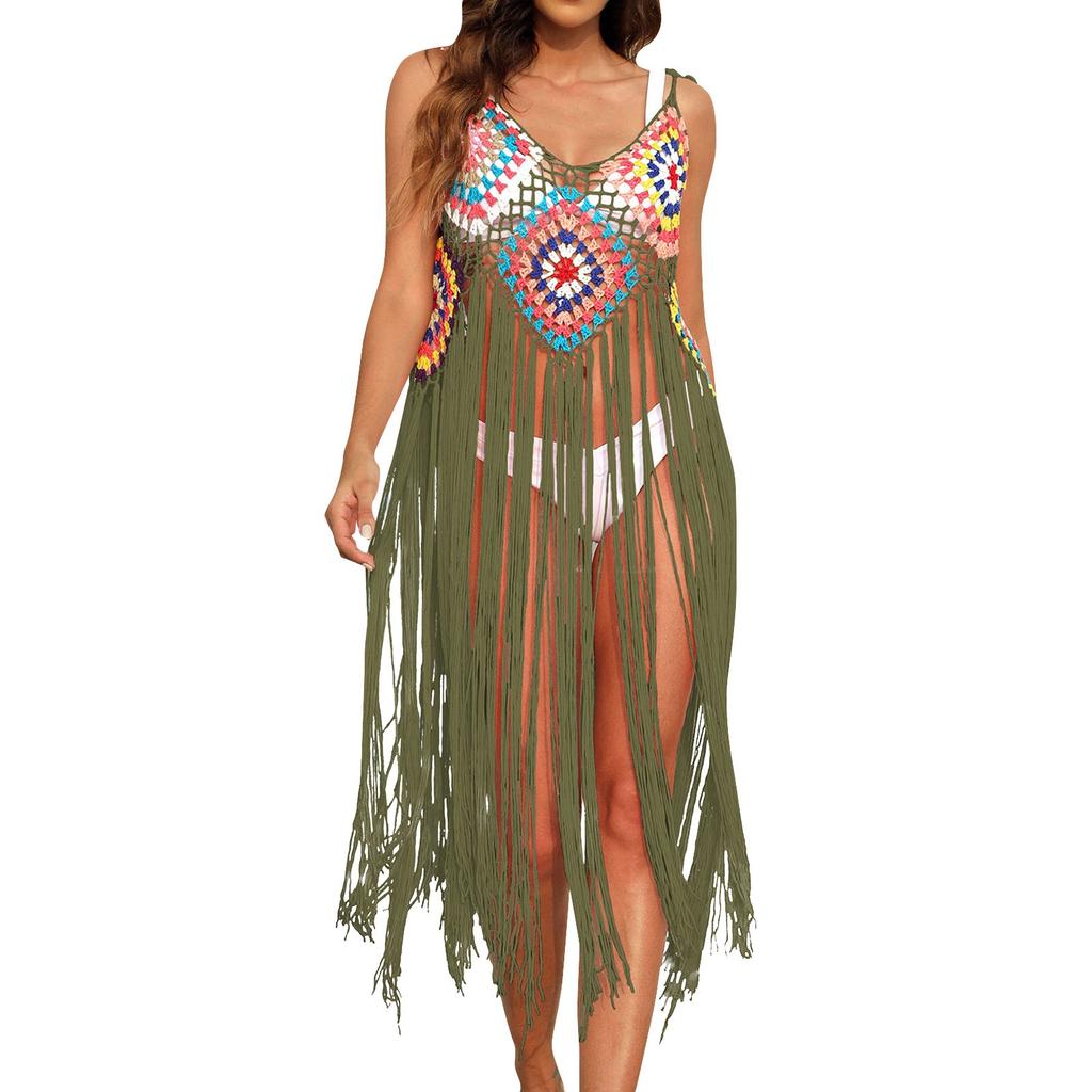 Women's Fashionable V-neck Pullover With Hollowed Out Breathable Beach Bikini Cover Up Dress