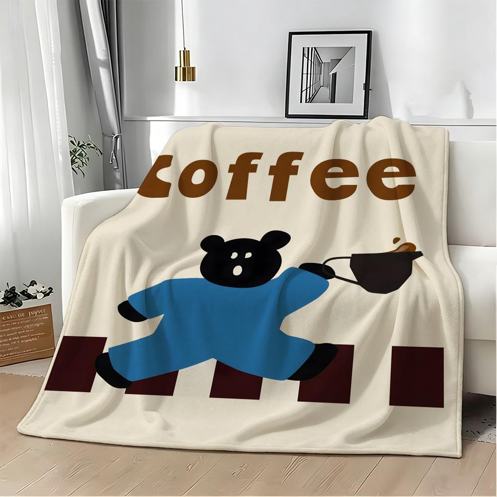 Cartoon C-Creative coffee illustration Throw Lightweight 240g Flannel Blanket Soft Skin-friendly for Summer Cooling