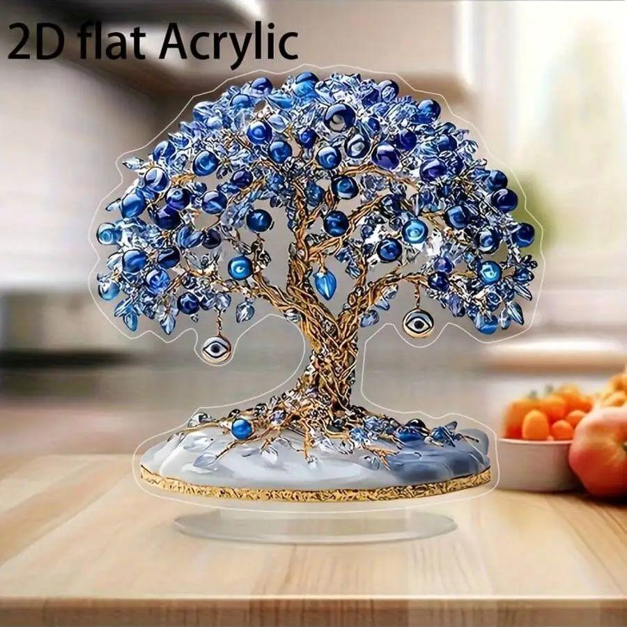 1 pieza Elegante Árbol del Ojo Turco - con cuentas azules transparentes decoración de escritorio - muy adecuado para familias y fiestas