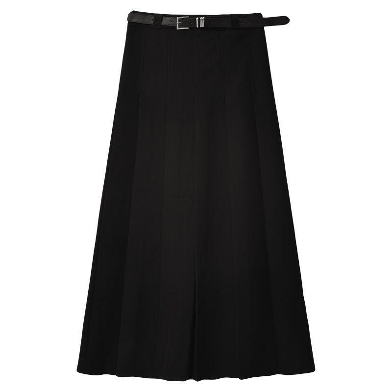 High-Grade Pleated Grey Skirt for Petite Women - High Waist, Mid-Length, Spring & Autumn 2025