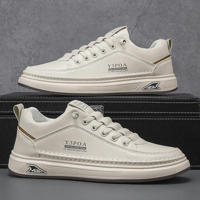 Sneakers da Uomo Traspiranti alla Moda in Tela Bianca - Versatili, Suola Spessa, Primavera 2025
