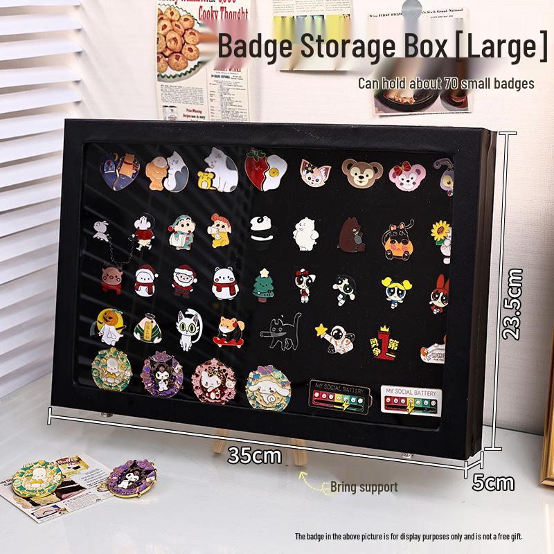 Commemorative Medal Storage Box with Brooch Lid, Ribbon, Display Stand, and Dustproof Felt