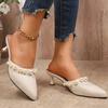 Elegant Ladies Pearls Pointed Toe Sandals Women Summer 2025 High Heels Slip On Party Wedding Shoes Woman White Mules Slippers