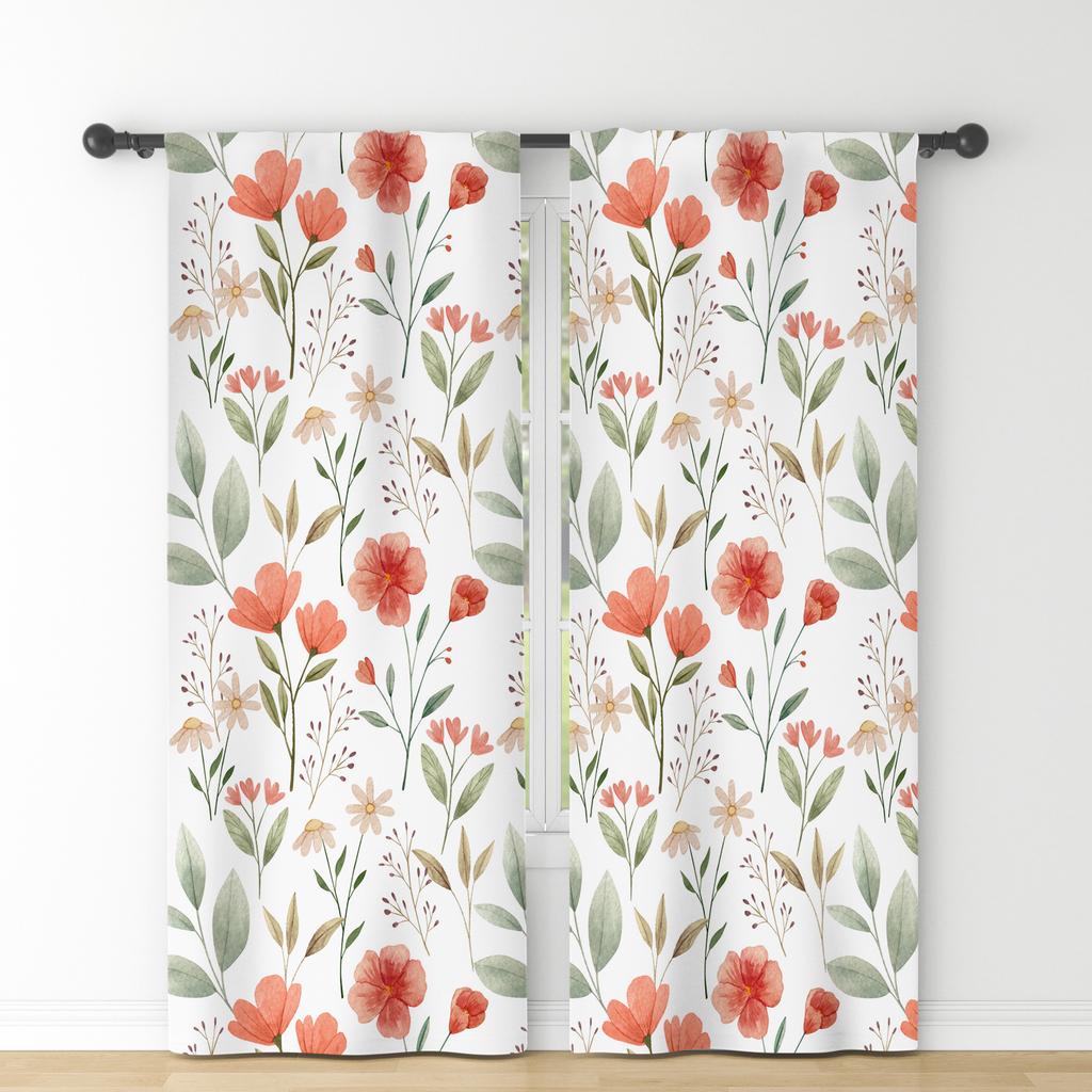 Set Of 2 Fresh Rural Style Window Curtains Floral Fragments Natural Decor Bedroom Dining Room Polyester Modern Blackout Made Treatment