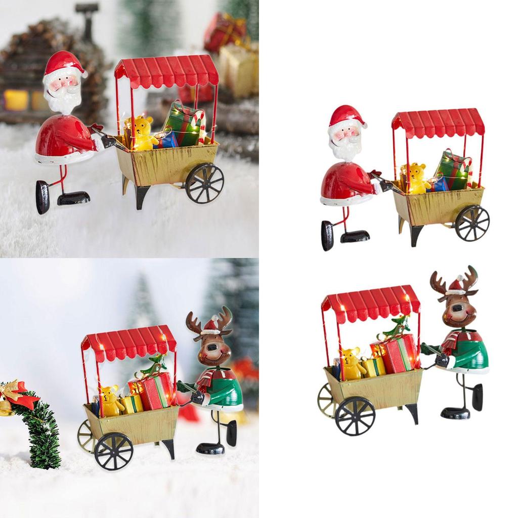 Desktop Ornament Xmas Character Pushing The Cart Figurine for New Year Decor