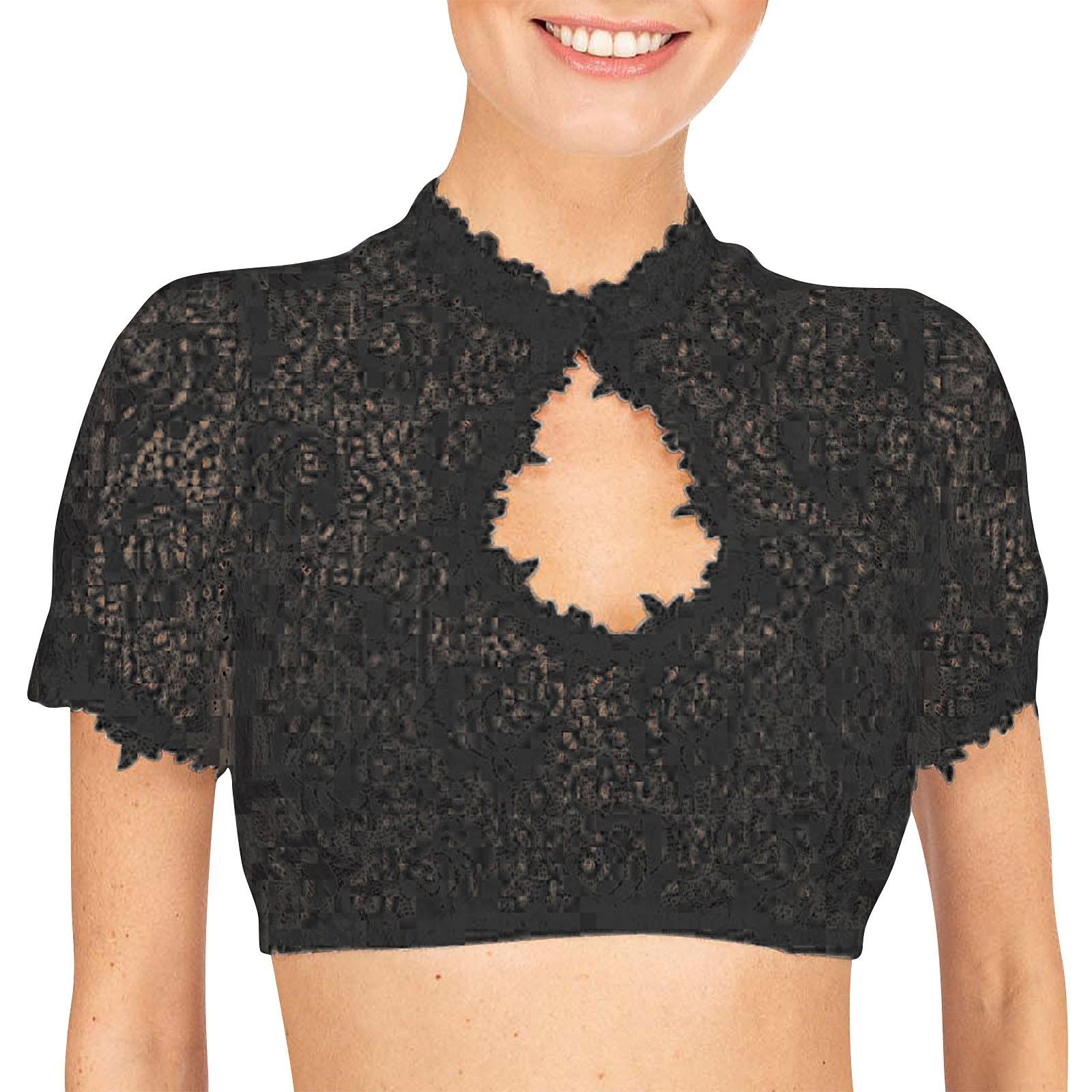 

Женская элегантная классическая пивная фестивальная рубашка с кружевной отделкой и короткими рукавами S чёрный