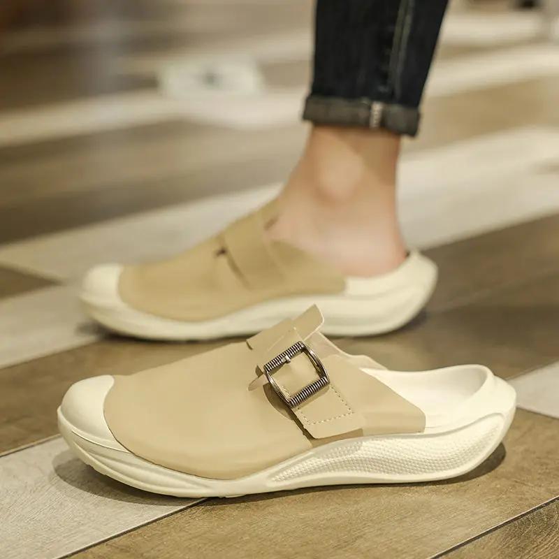 Fashion Slides Half Flat Outdoor Designer Luxury Men's Shoe Y2k Elegant Low Price Cheap Shoes Liquidation Summer Sale Male Slipper Brown