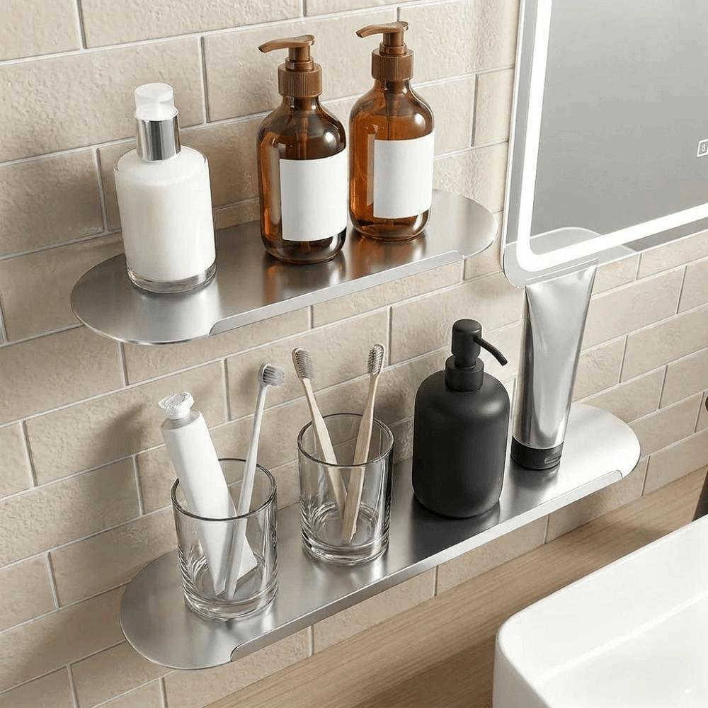 Stainless Steel Wall Floating Shelf Wall Mounted Spice Rack Simple Bathroom Storage Rack Kitchen