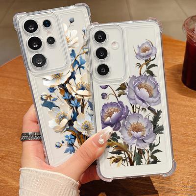 Luxury Floral Print Clear Silicone Cover For Samsung S25 S24 FE S23 Ultra S22 A56 A36 A16 A55 A35 Shockproof Lens Protection Slim Soft Phone Case