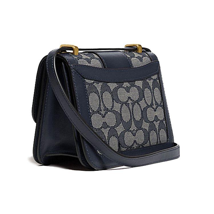 Coach Alie 18 Monogram Print Adjustable Shoulder Strap Jacquard Fabric With Calfskin And Snakeskin Messenger Bag Women Bags Dark-Blue 4616-B4RH3