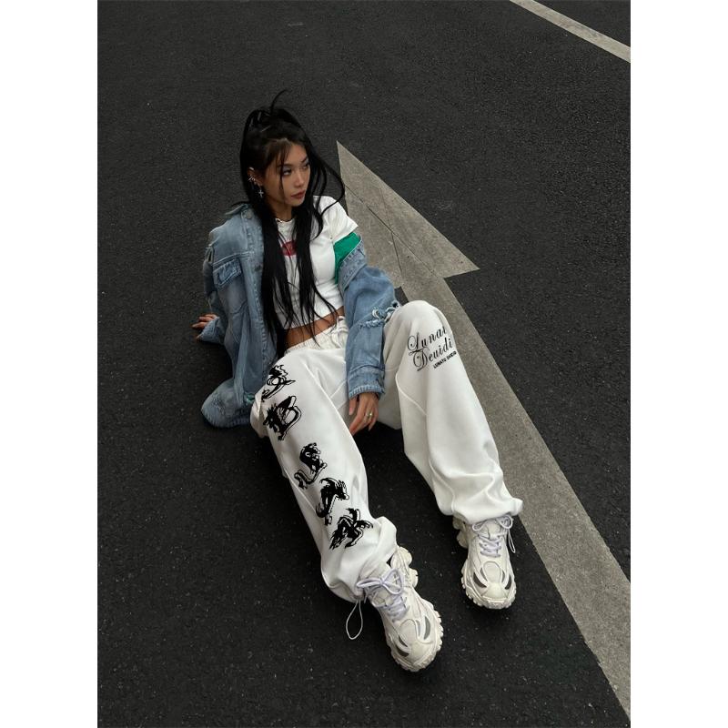 New Women's Printed Casual Sweatpants, High Waist Loose Fit Hip-Hop Dance Joggers with Slimming Effect, Streetwear Trousers for Summer Fashion