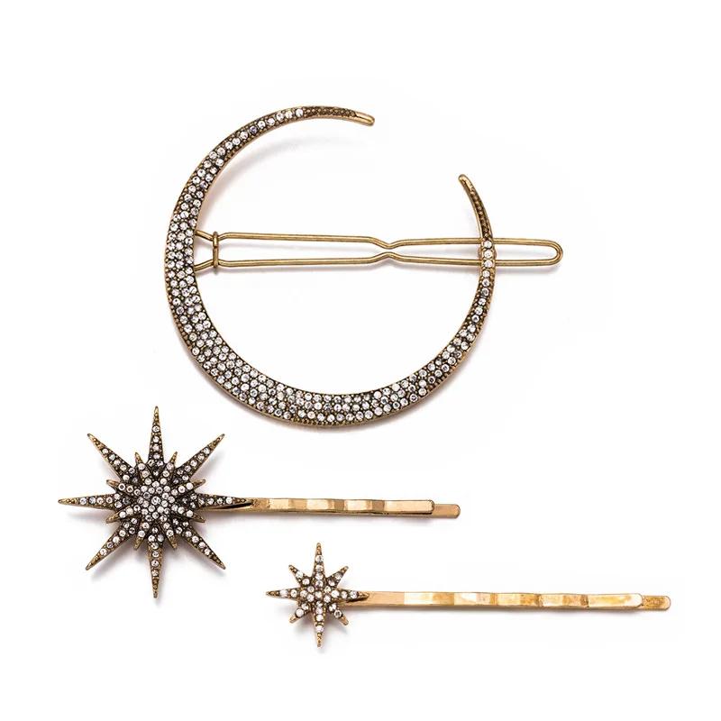 Ensemble de Barrettes à Cheveux Étoiles Géométriques 3D Lune Strass Argent Épingles à Cheveux Flocon de Neige Étoile Femmes Pince Latérale Barrettes Accessoires pour Cheveux
