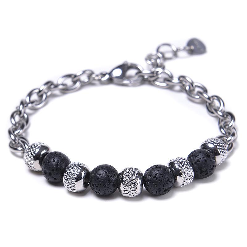 

Noter Men Bracelet Stainless Steel Adjustable Chain Link Braslet Natural Tiger Eyes Lava Rock Stone Braclet Gifts For Boyfriend