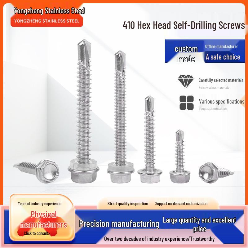 

410 Stainless Steel Hex Self-Tapping & Self-Drilling Screws, External Hex Swallowtail Nails, Color Steel Tile Self-Drilling Screws M6.3*125 (2 pcs)