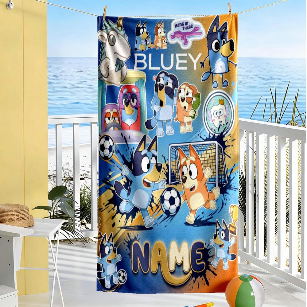 Bluey's Adventure World Customized Name Beach Towel Soft Durable Quick-Dry Suitable for Swimming Gym Camping Yoga Vacation