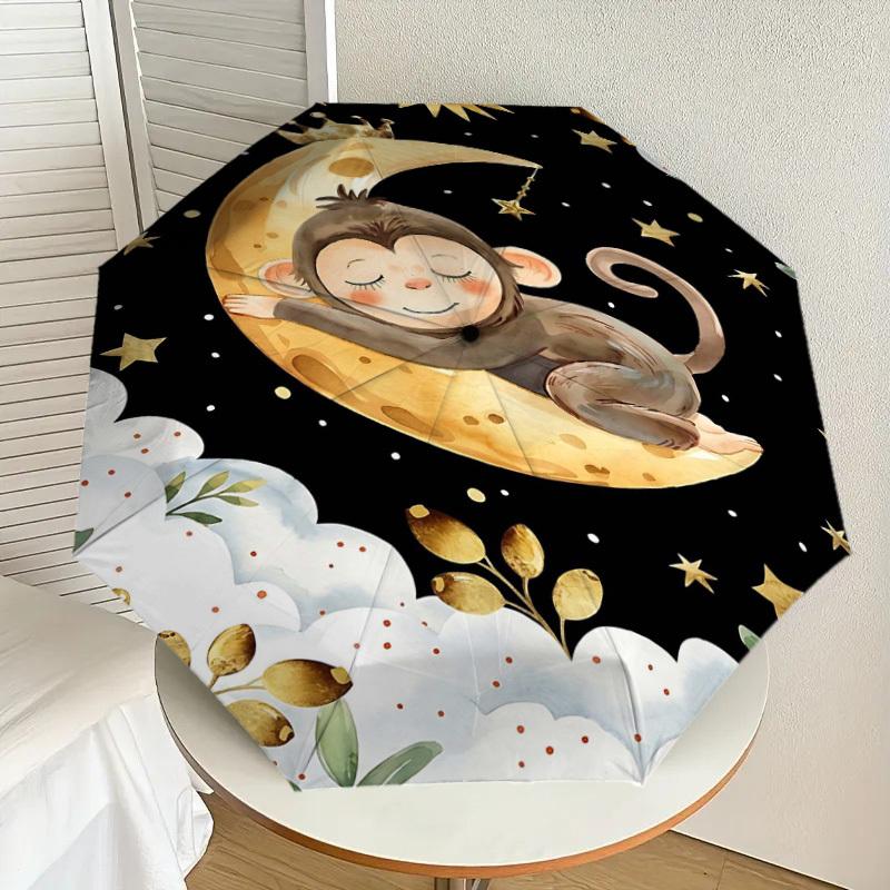 1PC Monkey Clouds Umbrella-8-Rib Reinforced, Automatic Open, Lightweight & Durable, Fashion Accessory for Outdoor, H0366