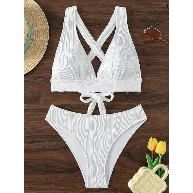 Bikini 2025 Șifonat Strivit Costume de Baie Femei Costum de Baie Feminin Set Bikini Două Piese Costum de Baie Decupat Înalt Îmbrăcăminte de Plajă Doamnă