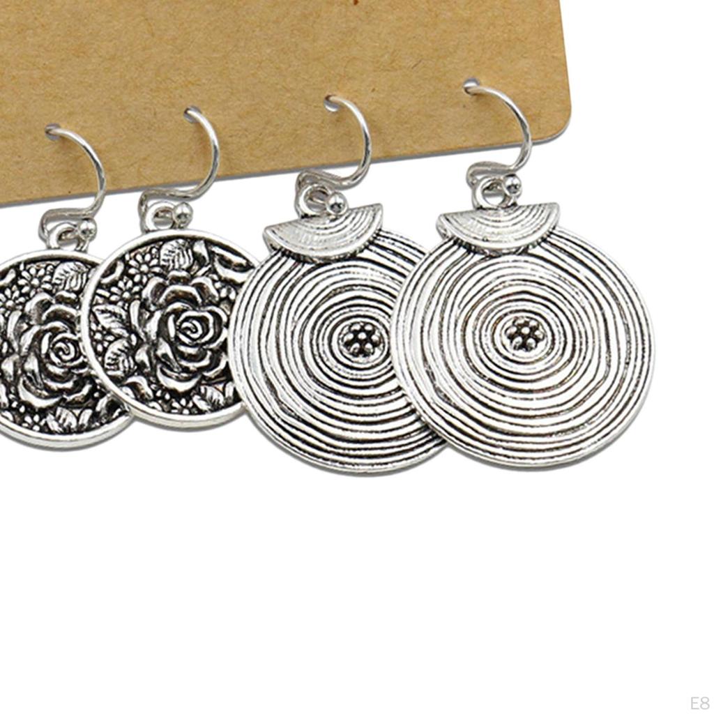 3Pairs Bohemian National Style Dangle Earrings Set Alloy for Birthday Party