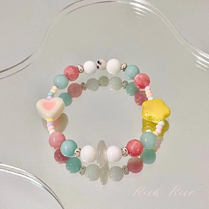

Spring Season Colorful and Lovely Beaded Bracelet, Flower-shaped Love Charm Bracelet, Colorful Beaded Jewelry Accessory