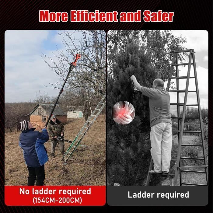 Sécateur Électrique - NUZEKY - Sans Fil - Perche Télescopique 2m - 21V - Lame Réglable 50mm