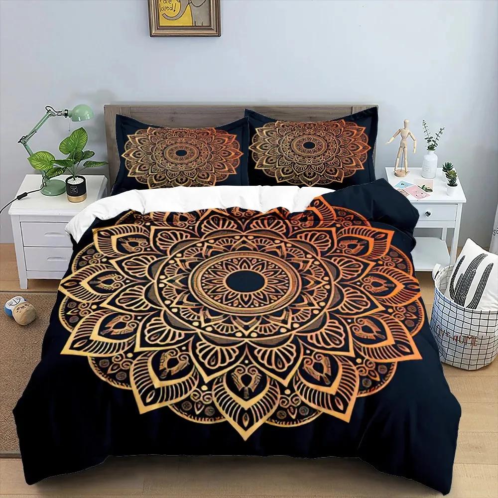 Set cuvertură de pilota Mandala King Queen Twin Full Size Moon Sun Eye Boho Chic Floral Poliester Husă de pilota pentru copii și băieți Set de lenjerie de pat