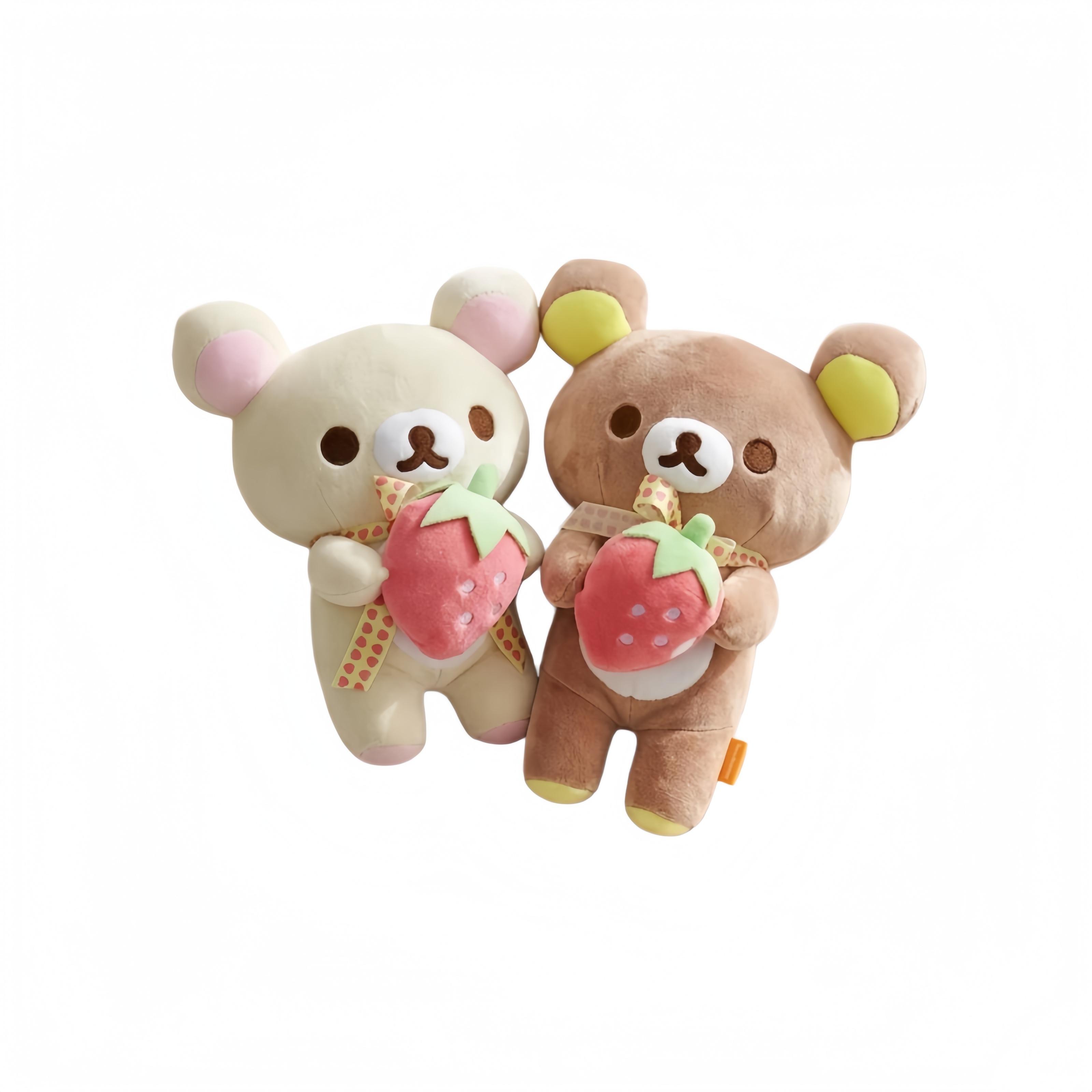 Favorite Toy Unisex Brown/White Lovely Holding Strawberries Rilakkuma Plush Toys Kawaii Stuffed Fluffy Korilakkuma Plushies Stuffed Anime Bear Dolls
