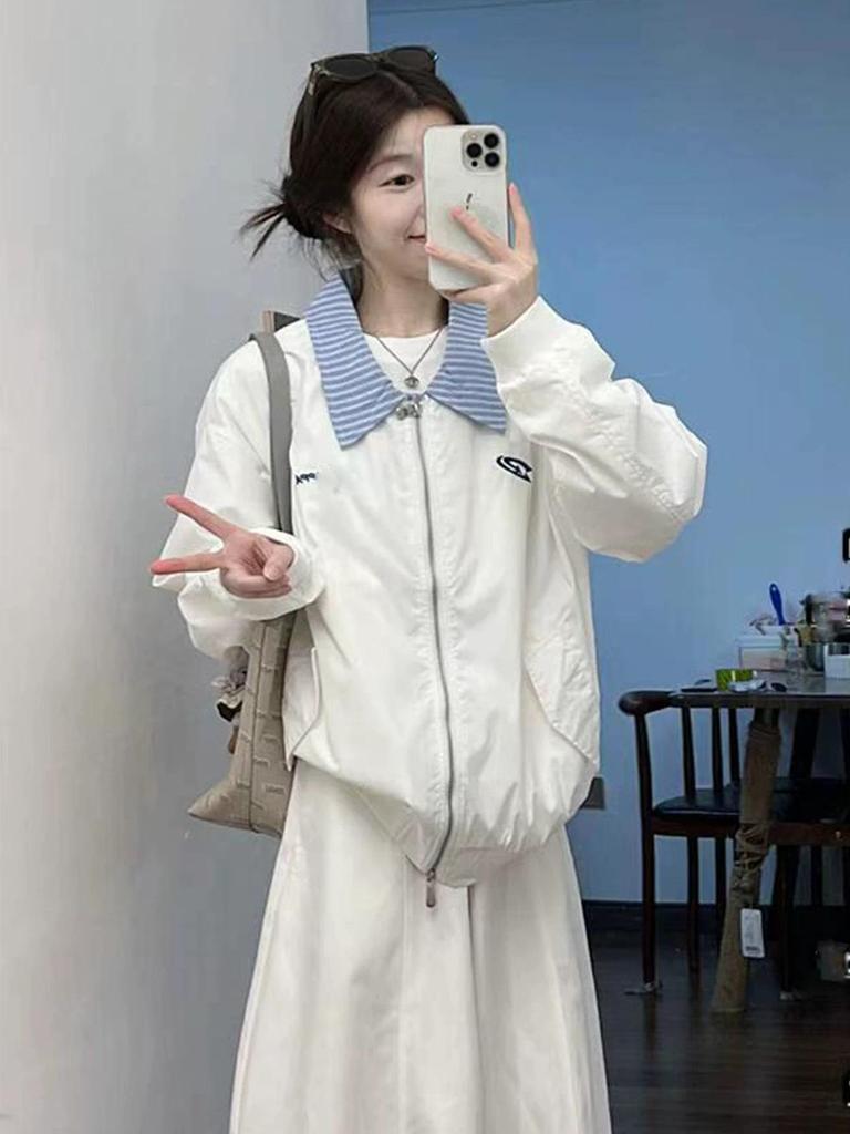 2025 Early Autumn Women's Color Block Hip Hop Slimming Short Jacket