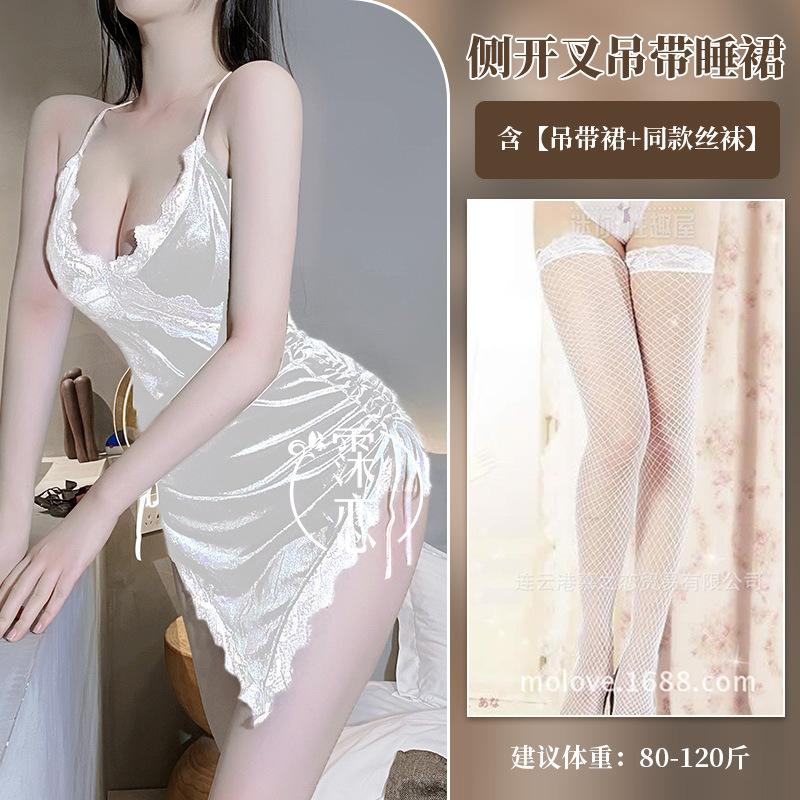 Sexy lingerie side split suspenders deep V backless pure lust sexy hot flirting female temptation