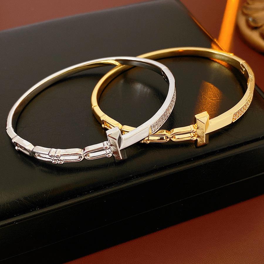 18K Gold Plated Zircon Letter Cutout Open Bangle – Elegant, Versatile Bracelet for Women
