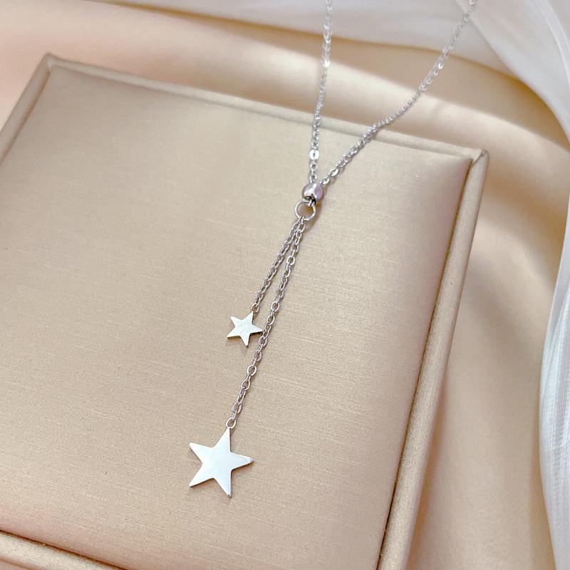 Simple Star Butterfly Zircon Pendant Tassel Necklace Stainless Steel Geometric Choker Jewelry Party Gifts For Women Girls