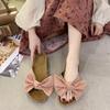 Hausschuhe Damen Sommer Wildleder Schleife Zehenfrei Mode Damen Sandalen Weibliche Freizeit-Hausschuhe Pantoletten Dicke Sohlen Zehensandalen WSH4447