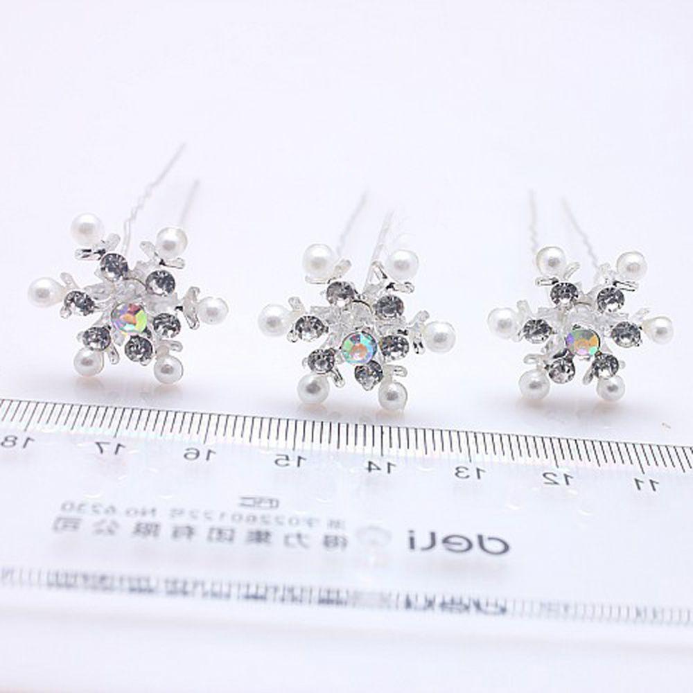 Delicate Women Wedding Snowflake Hair Clips Hair Pin Headwear Pearl Flower Crystal Rhinestone