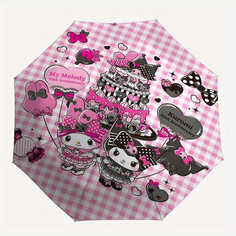 My Melody, Kuromi Automatic Open/Close Umbrella-Cute Umbrella with Cute Design, Portable 3-Fold Compact Umbrella for Men & Women, Halloween