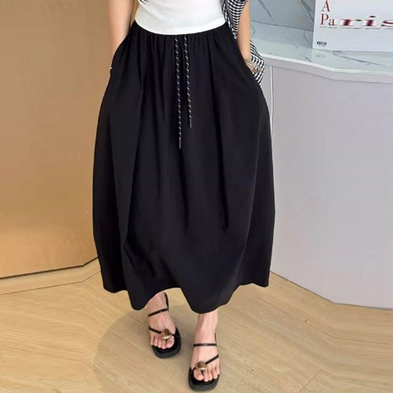 Retro Artsy plus Size Lace up Pocket Quick-Drying High Waist A- line Pumpkin Skirt Balloon Skirt Yamamoto Parka Skirt for Women