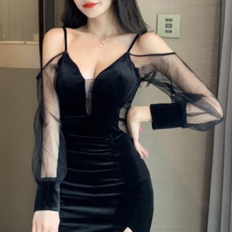 ISLAYCAOLILA DV8 Milia Dress Cabaret Mini Club Party Flared Long Tight Maxi Long Sleeves Women's (L, Black) - Dress, Dress, Dress, Dress, Dress,