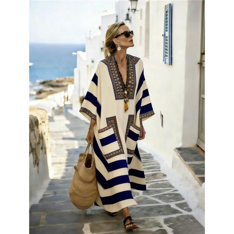 European, American Y Bohemian fashion women's clothing casual vacation D printed beach Kaftan cardigan long dress