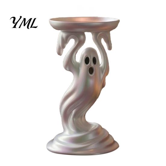Unique Resin Crafts Cute Ghost Candle Holder, Iridescent Spooky Pedestal for Tealight Stand Taper Candles, Gothic Candlestick Home Table Decor