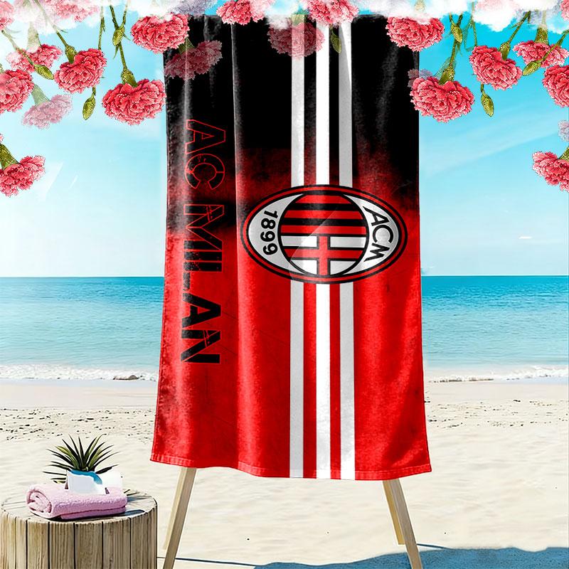 מגבת חוף עם הדפס לוגו AC Milan, מגבת גדולה רכה מתייבשת במהירות לקמפינג חוף שחייה