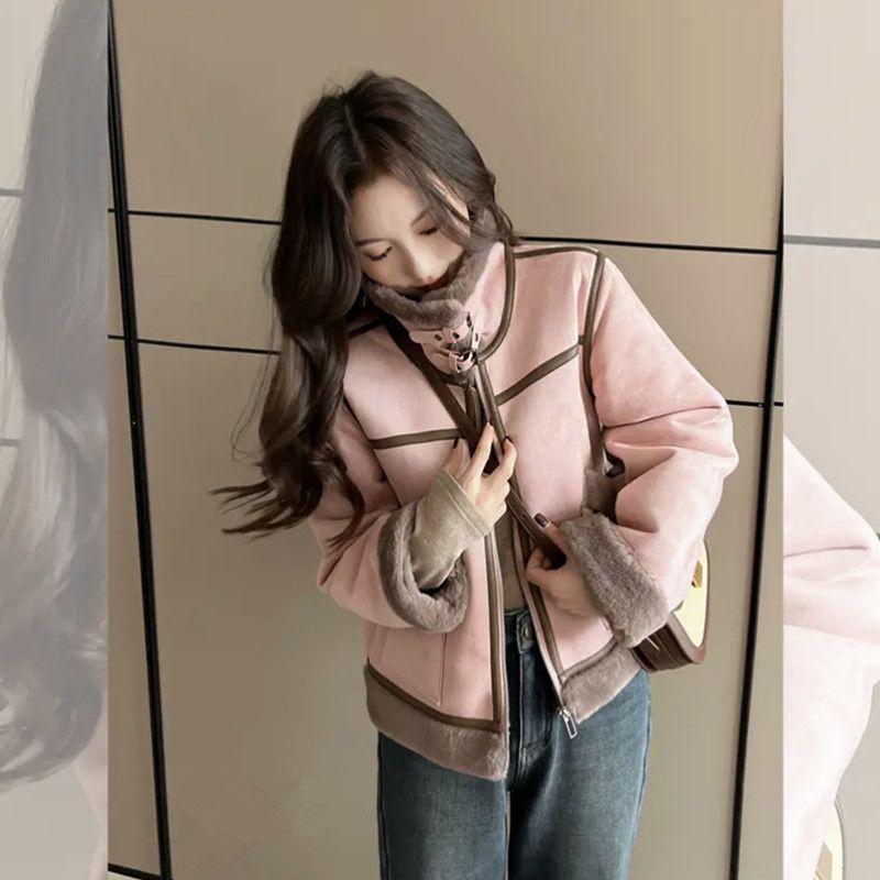 Women s Winter Faux Suede Shearling Coat - Petite Lambswool Motorcycle Jacket S (80-100 lbs)