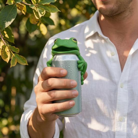 Food Grade Silicone Sleeve Cute Frog Soda Can Cover, 3D Print PLA Beverage Lid Flexible Grip Protector, Dustproof Drink Sleeves for Outdoor Activities