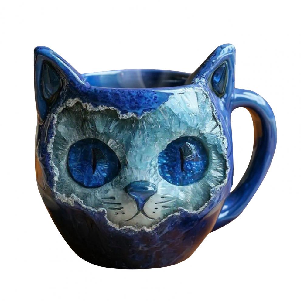

Resin Cat Cup Geode Cat Cup Unique Handmade Faux Cat Face Mug Geode Kitten Cup Resin Coffee Tea Cups Artistic Decor for Family синій