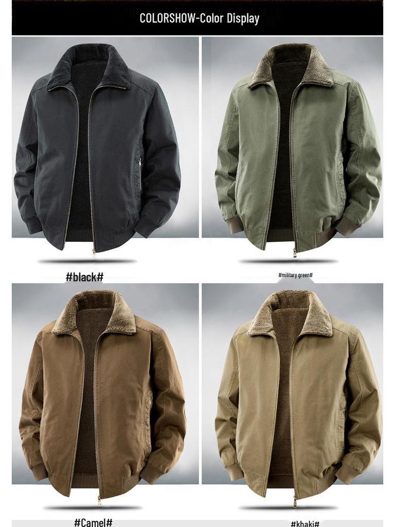 Men's High-End American Style Bomber Jacket: Spring-Fall Winter Cotton Velvet, Thickened for Middle-Aged & Elderly