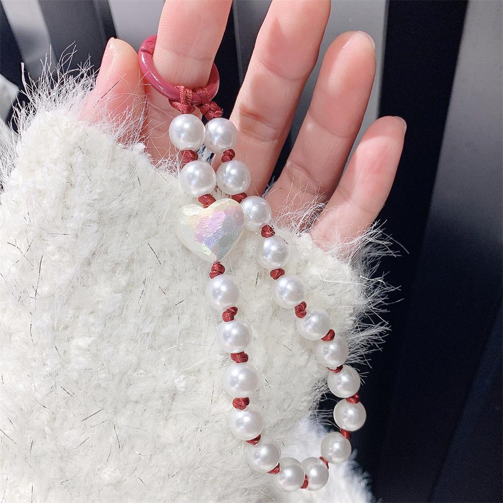 INS Charm Jewelry Pearl Lanyard Bracelet Phone Pendant Keychain for Bag Cellphone Strap Keyring Hanging Chain Buckle