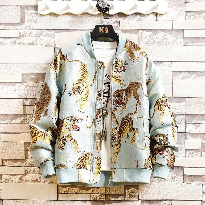2026 Men Print Baseball Jacket Coats Men Embroidery Crane Jacket Chinese Style Optional Harajuku Bomber Jacket Men Oversize Outerwear