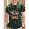 3D Green Jungle Tiger Printed T-Shirt for Men Cool Forest Animal King Graphic Short Sleeve Tees Trendy Casual Round Neck Hip Hop Fashion Street Tops